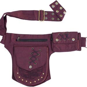 Waist Pack, Renaissance Bag for Women, Maroon Canvas Waist Bags, Thigh Bag with